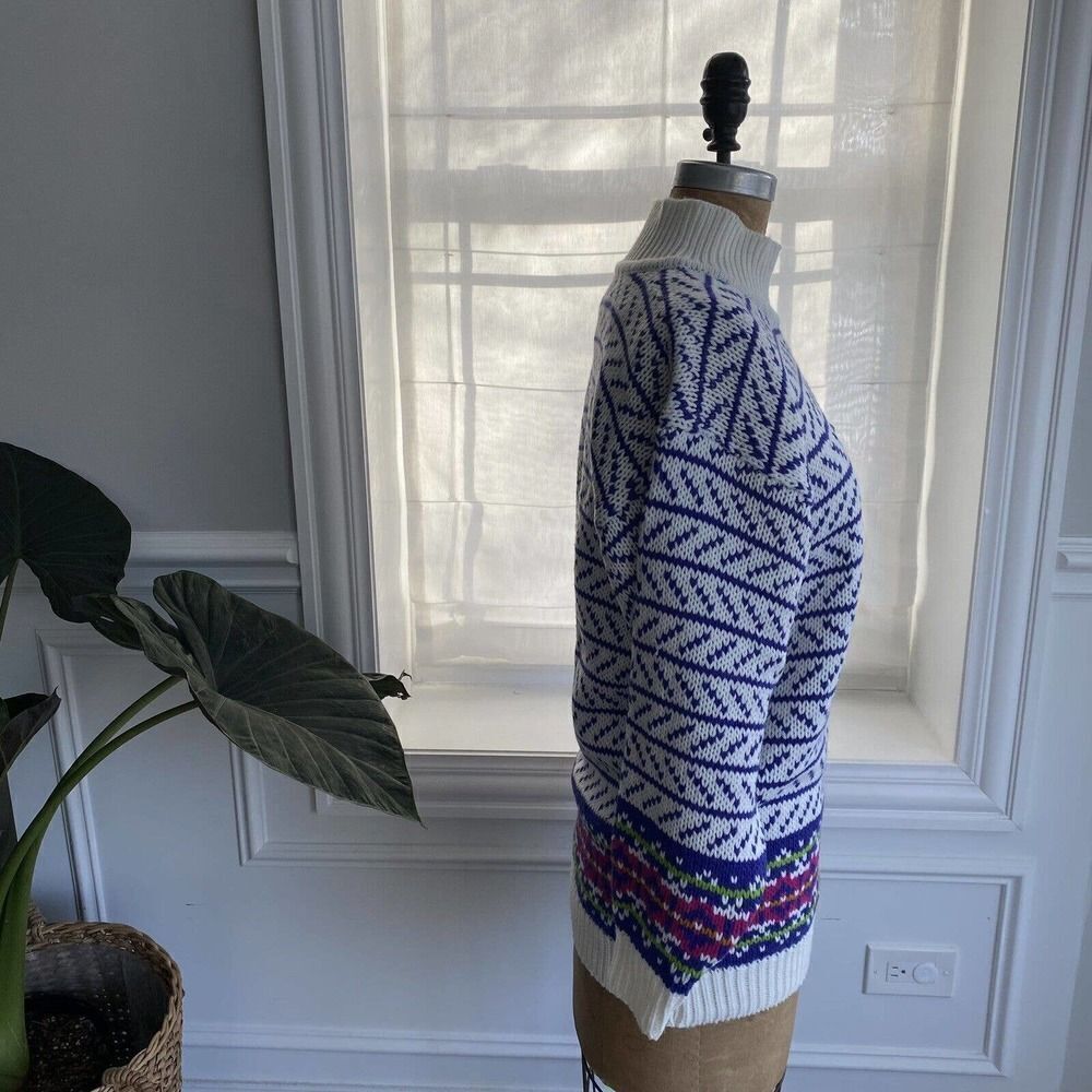 Vintage INTERIN Tunic Sweater Fair Isle Deadstock Purple White Size S - Picture 4 of 9